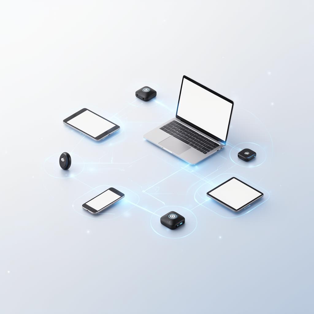Connected business devices including laptops, tablets, and smartphones